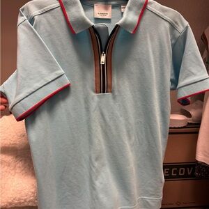 Burberry Sky Blue Polo with Red Trim